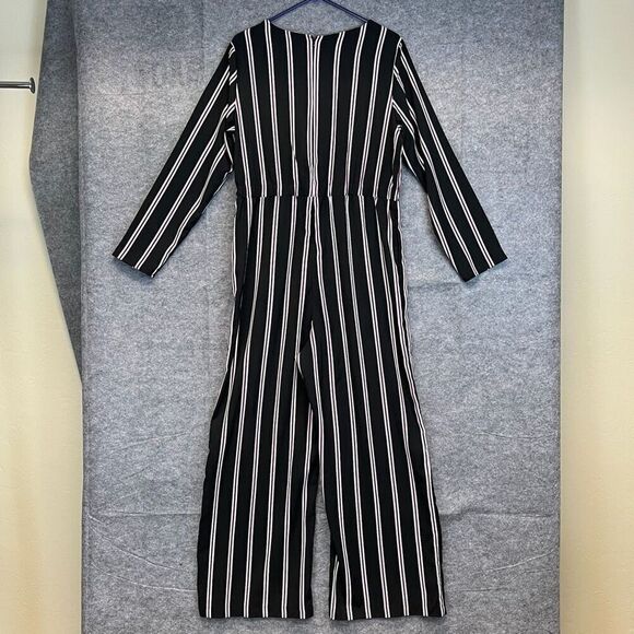 Who What Wear Jumpsuit Women's Black Purple Large Striped Long Sleeve Wide Leg - Picture 10 of 16